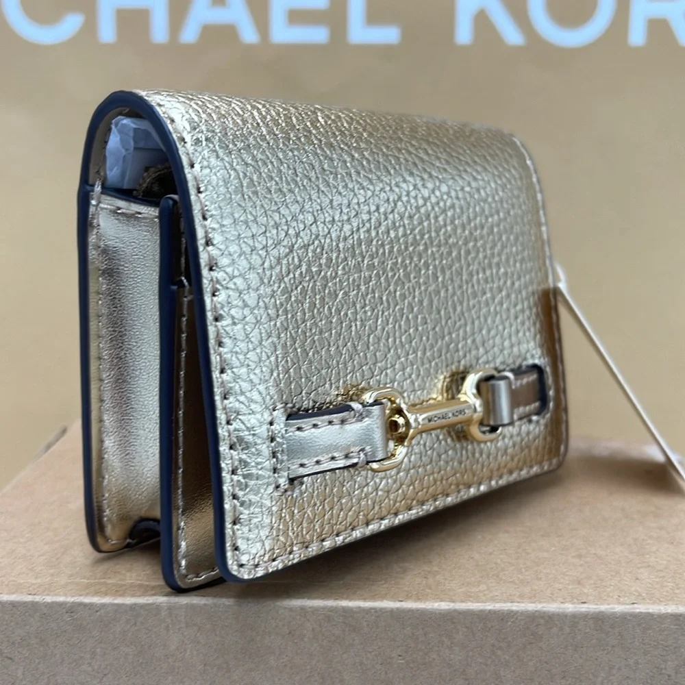 MICHAEL KORS Carson Small Metallic Pebbled Leather Wallet Pale Gold  NWT